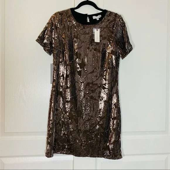 Anthropologie Sequin Mini Dress in Bronze - Picture 3 of 14